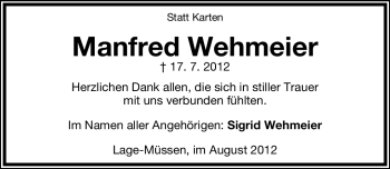 Anzeige  Manfred Wehmeier  Lippische Landes-Zeitung