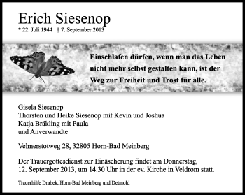 Anzeige  Erich Siesenop  Lippische Landes-Zeitung