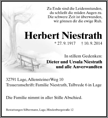 Anzeige  Herbert Niestrath  Lippische Landes-Zeitung