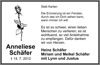 Anzeige  Anneliese Schäfer  Lippische Landes-Zeitung