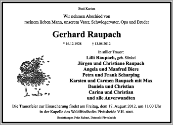 Anzeige  Gerhard Raupach  Lippische Landes-Zeitung