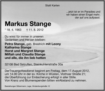Anzeige  Markus Stange  Lippische Landes-Zeitung