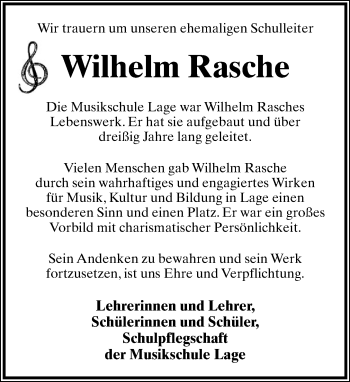 Anzeige  Wilhelm Rasche  Lippische Landes-Zeitung