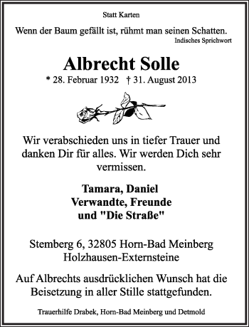 Anzeige  Albrecht Solle  Lippische Landes-Zeitung