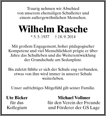 Anzeige  Wilhelm Rasche  Lippische Landes-Zeitung