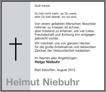 Anzeige  Helmut Niebuhr  Lippische Landes-Zeitung