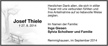 Anzeige  Josef Thiele  Lippische Landes-Zeitung