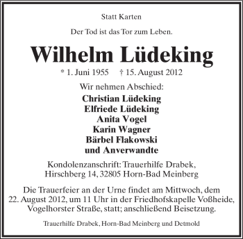 Anzeige  Wilhelm Lüdeking  Lippische Landes-Zeitung