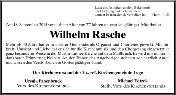 Anzeige  Wilhelm Rasche  Lippische Landes-Zeitung