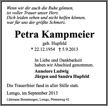 Anzeige  Petra Kampmeier  Lippische Landes-Zeitung
