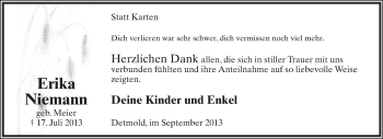 Anzeige  Erika Niemann  Lippische Landes-Zeitung