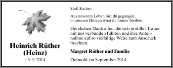 Anzeige  Heinrich Rüther  Lippische Landes-Zeitung