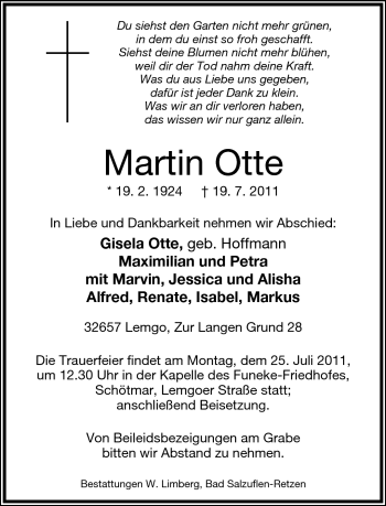 Anzeige  Martin Otte  Lippische Landes-Zeitung
