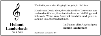 Anzeige  Helmut Lauderbach  Lippische Landes-Zeitung