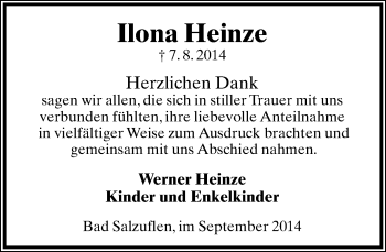 Anzeige  Ilona Heinze  Lippische Landes-Zeitung