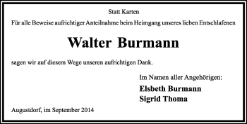 Anzeige  Walter Burmann  Lippische Landes-Zeitung