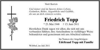 Anzeige  Friedrich Topp  Lippische Landes-Zeitung