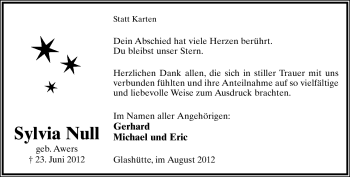 Anzeige  Sylvia Null  Lippische Landes-Zeitung