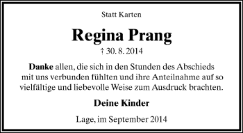 Anzeige  Regina Prang  Lippische Landes-Zeitung