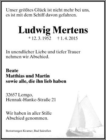 Anzeige  Ludwig Mertens  Lippische Landes-Zeitung