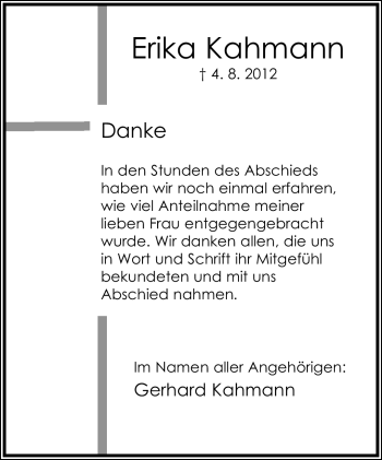 Anzeige  Erika Kahmann  Lippische Landes-Zeitung