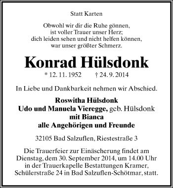 Anzeige  Konrad Hülsdonk  Lippische Landes-Zeitung