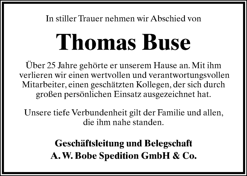 Traueranzeige für Thomas Buse vom 27.09.2014 aus Lippische Landes-Zeitung