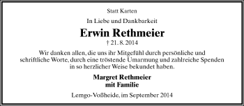 Anzeige  Erwin Rethmeier  Lippische Landes-Zeitung
