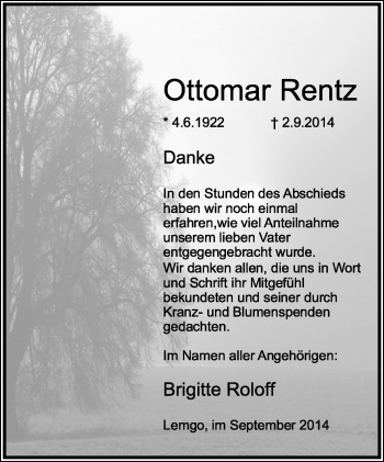 Anzeige  Ottomar Rentz  Lippische Landes-Zeitung