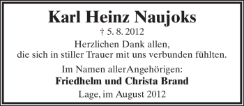 Anzeige  Karl Heinz Naujoks  Lippische Landes-Zeitung