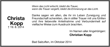 Anzeige  Christa Kopp  Lippische Landes-Zeitung