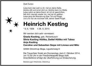 Anzeige  Heinrich Kesting  Lippische Landes-Zeitung