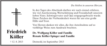 Anzeige  Friedrich Köller  Lippische Landes-Zeitung