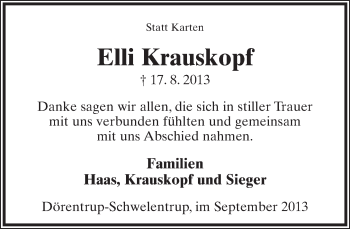 Anzeige  Elli Krauskopf  Lippische Landes-Zeitung