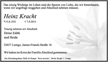 Anzeige  Heinz Kracht  Lippische Landes-Zeitung