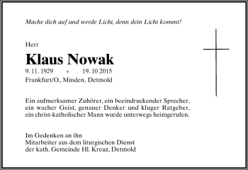 Anzeige  Klaus Nowak  Lippische Landes-Zeitung