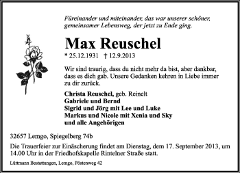 Anzeige  Max Reuschel  Lippische Landes-Zeitung