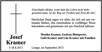 Anzeige  Josef Kramer  Lippische Landes-Zeitung