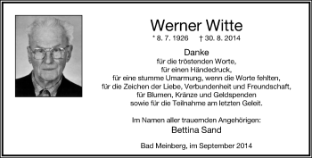 Anzeige  Werner Witte  Lippische Landes-Zeitung