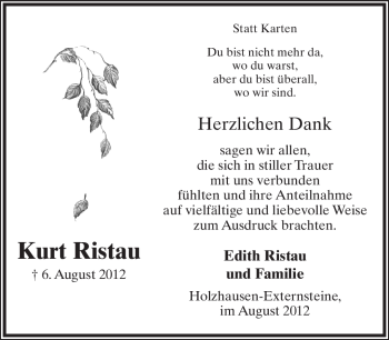 Anzeige  Kurt Ristau  Lippische Landes-Zeitung