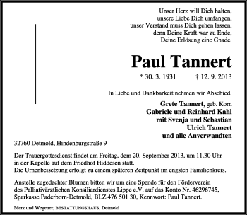 Anzeige  Paul Tannert  Lippische Landes-Zeitung