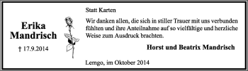 Anzeige  Erika Mandrisch  Lippische Landes-Zeitung