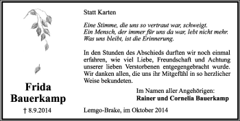 Anzeige  Frida Bauerkamp  Lippische Landes-Zeitung