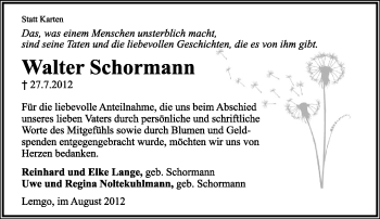 Anzeige  Walter Schormann  Lippische Landes-Zeitung