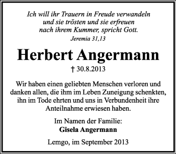 Anzeige  Herbert Angermann  Lippische Landes-Zeitung
