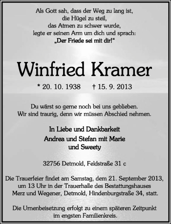 Anzeige  Winfried Kramer  Lippische Landes-Zeitung