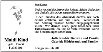 Anzeige  Maidi Kind  Lippische Landes-Zeitung