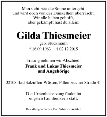 Anzeige  Gilda Thiesmeier  Lippische Landes-Zeitung
