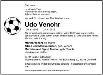 Anzeige  Udo Venohr  Lippische Landes-Zeitung