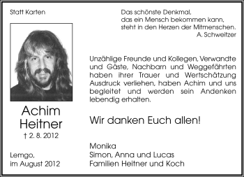 Anzeige  Achim Heitner  Lippische Landes-Zeitung